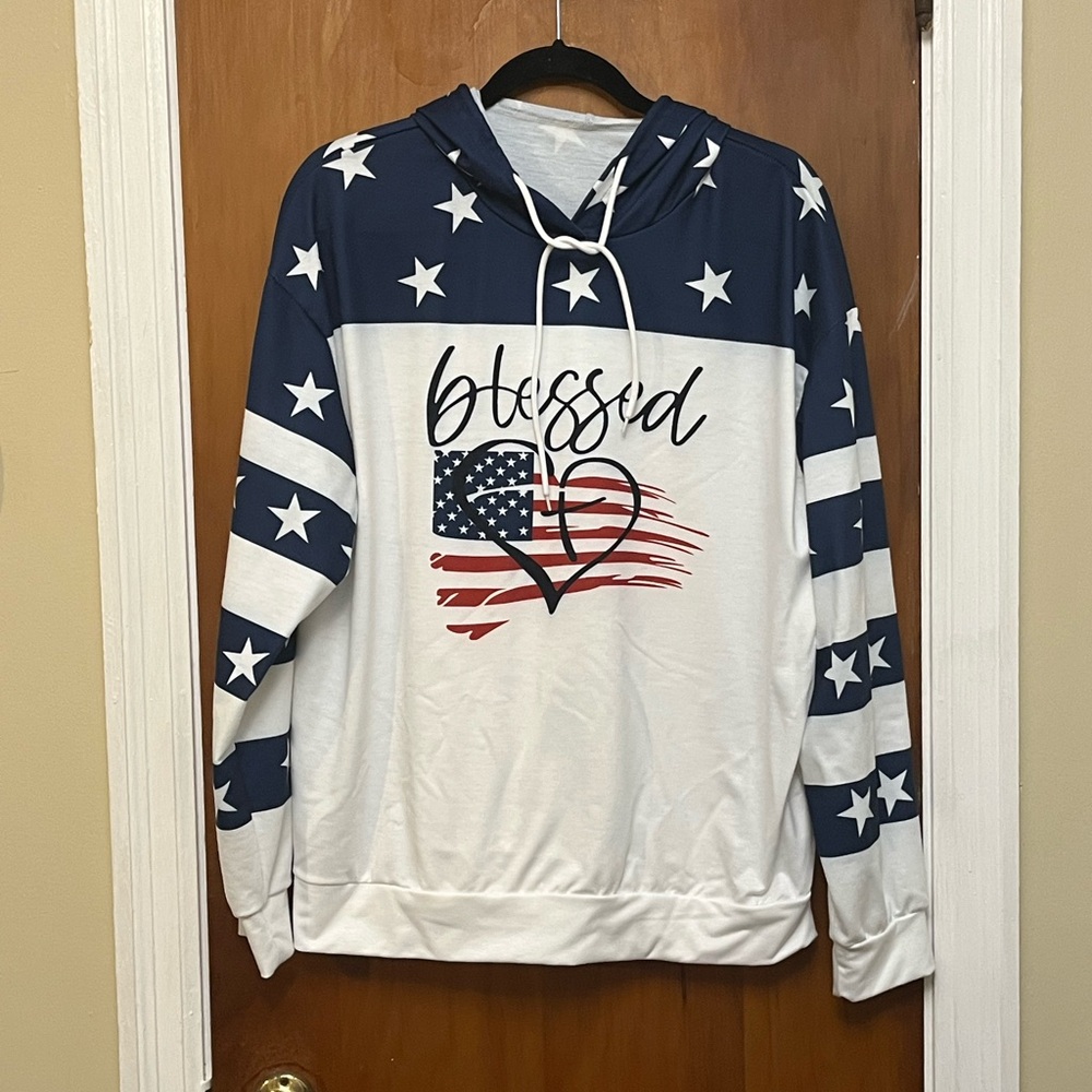 Patriotic Star Hoodie with 'Blessed' Print. 4 th of July hit. AA - Picture 3 of 7
